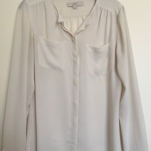 LOFT Off-White Woven Blouse with Pockets